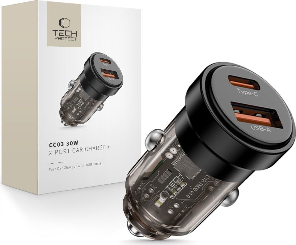 TECH-PROTECT CC03 2-PORT CAR CHARGER PD 30W / QC3.0 BLACK