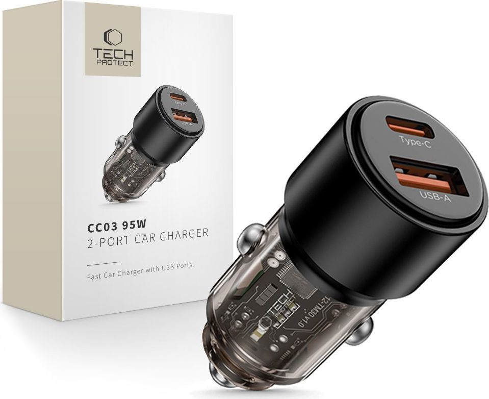 TECH-PROTECT CC03 2-PORT CAR CHARGER PD 95W / QC3.0 BLACK