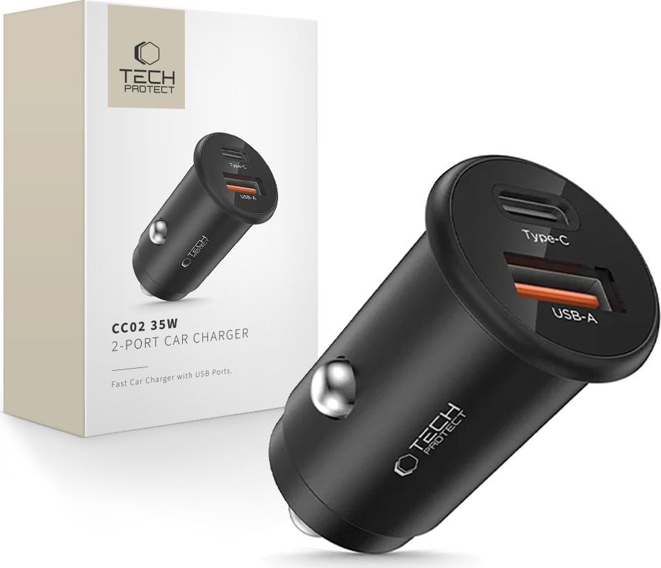 TECH-PROTECT CC02 2-PORT CAR CHARGER PD 35W / QC3.0 BLACK