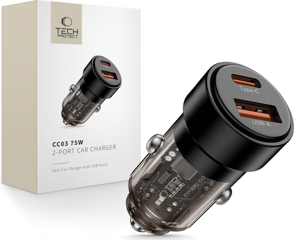 TECH-PROTECT CC03 2-PORT CAR CHARGER PD 75W BLACK