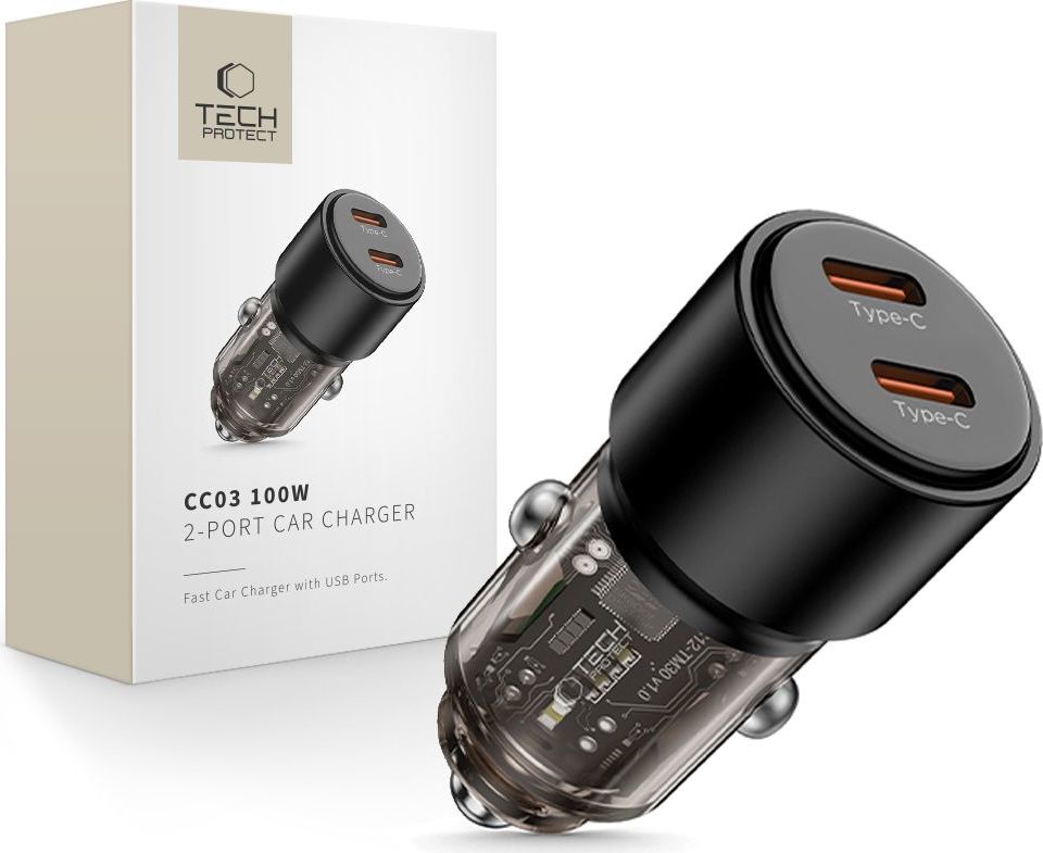 TECH-PROTECT CC03 2-PORT CAR CHARGER PD 100W BLACK
