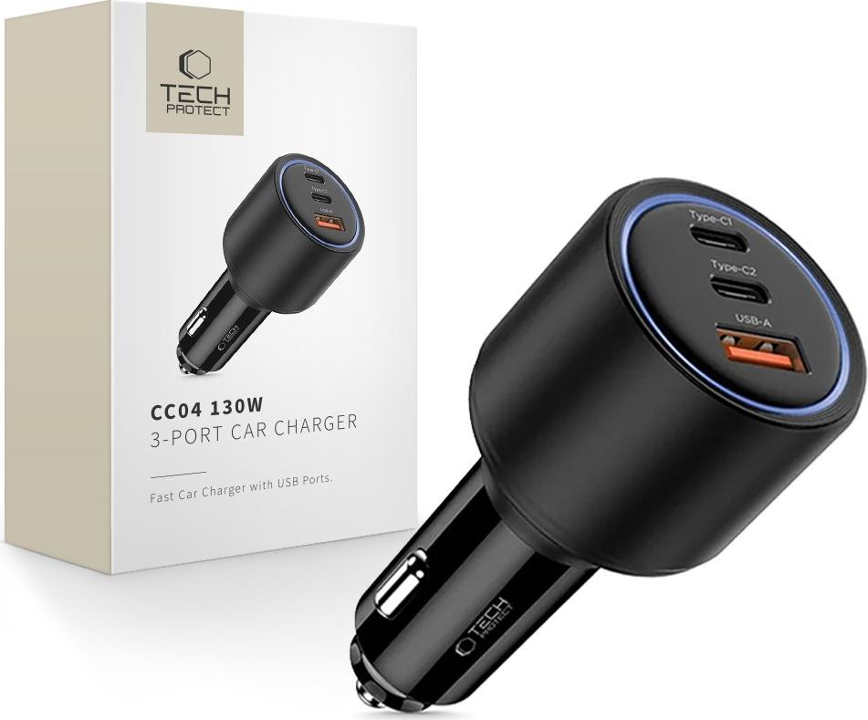 TECH-PROTECT CC04 3-PORT CAR CHARGER PD 130W BLACK