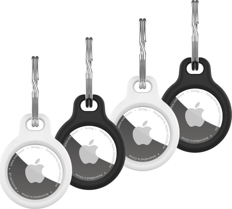 Silikonové pouzdro FIXED silky pro Apple AirTag 4ks, 2x černé + 2x bílé