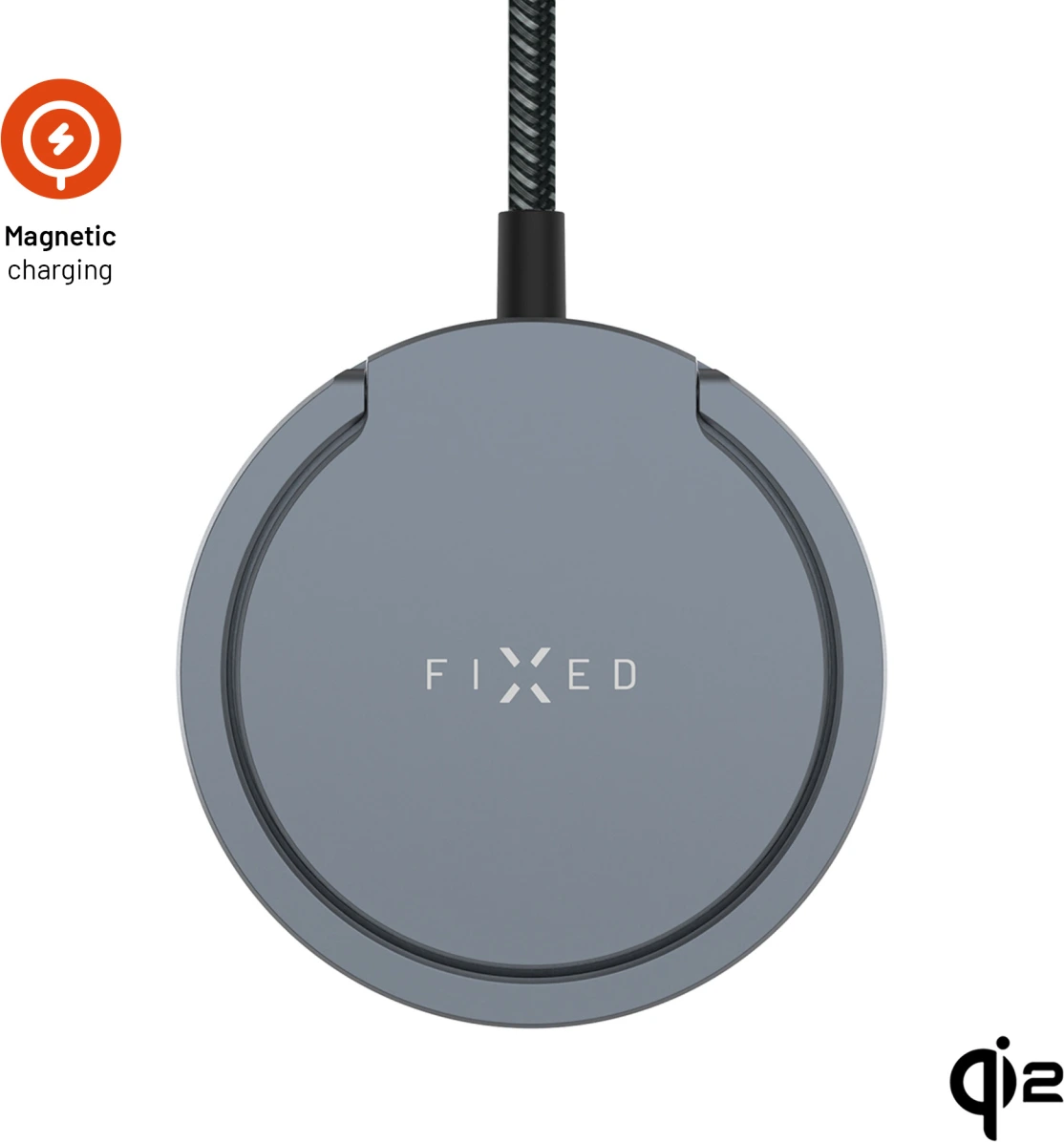 Bezdrátová nabíječka FIXED MagPad Pro s Qi2, podporou MagSafe a stojánkem, 15W, šedá