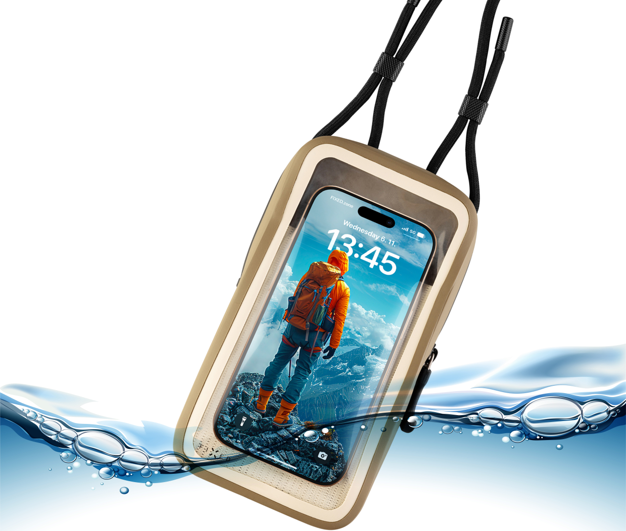 Voděodolné pouzdro na mobilní telefon FIXED Dry Case z hypalonu s certifikací IPX8, khaki