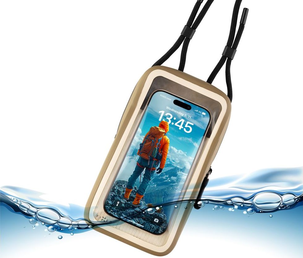 Voděodolné pouzdro na mobilní telefon FIXED Dry Case z hypalonu s certifikací IPX8, khaki