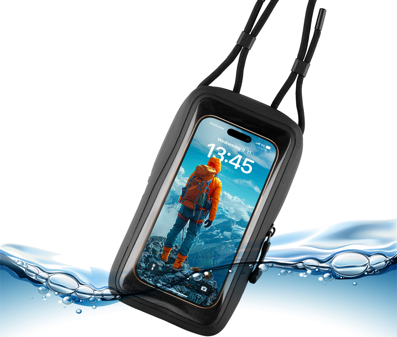 Voděodolné pouzdro na mobilní telefon FIXED Dry Case z hypalonu s certifikací IPX8, černé