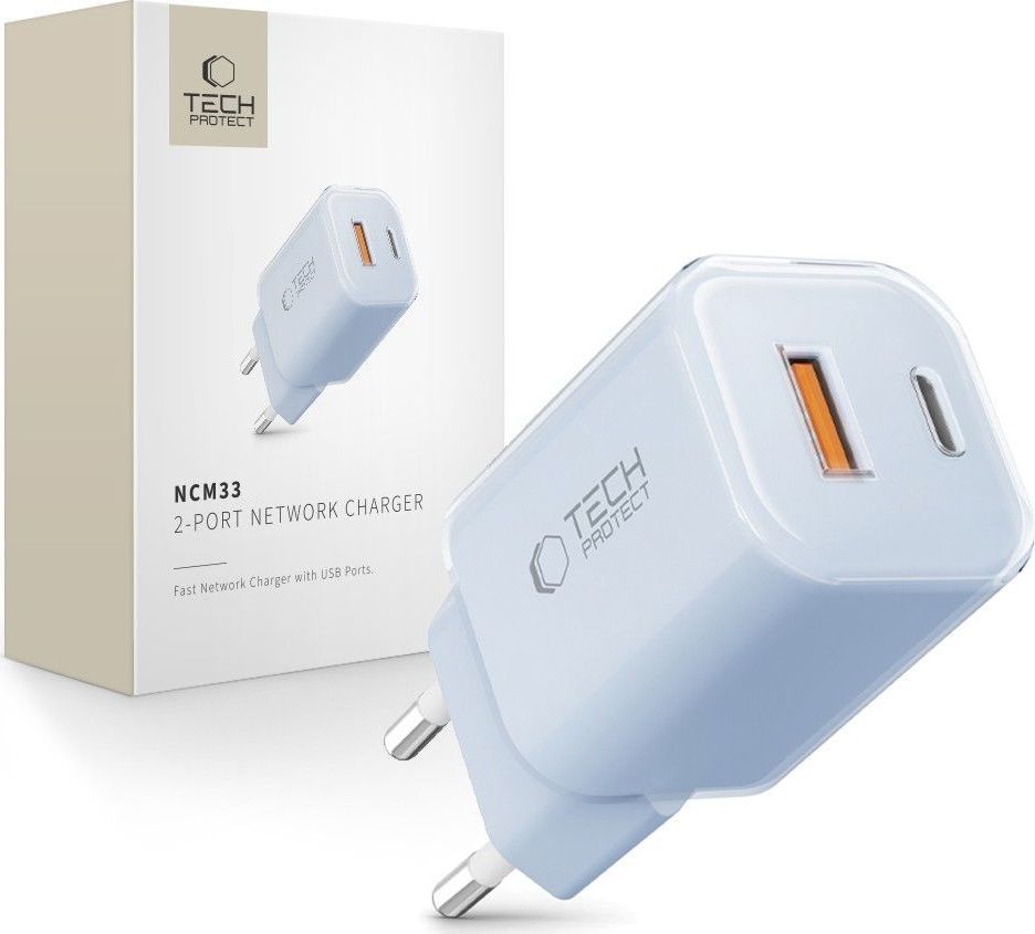 TECH-PROTECT NCM33 2-PORT NETWORK CHARGER PD 33W / QC3.0 BABY BLUE