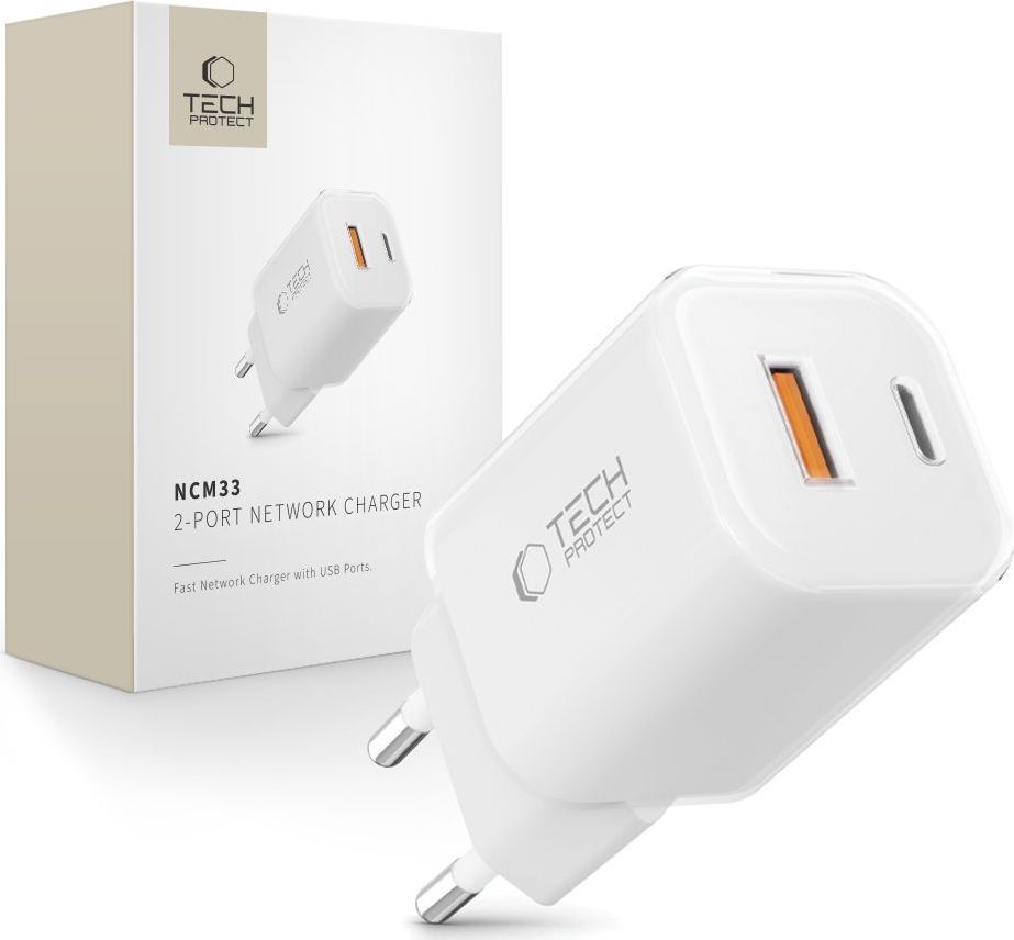 TECH-PROTECT NCM33 2-PORT NETWORK CHARGER PD 33W / QC3.0 WHITE
