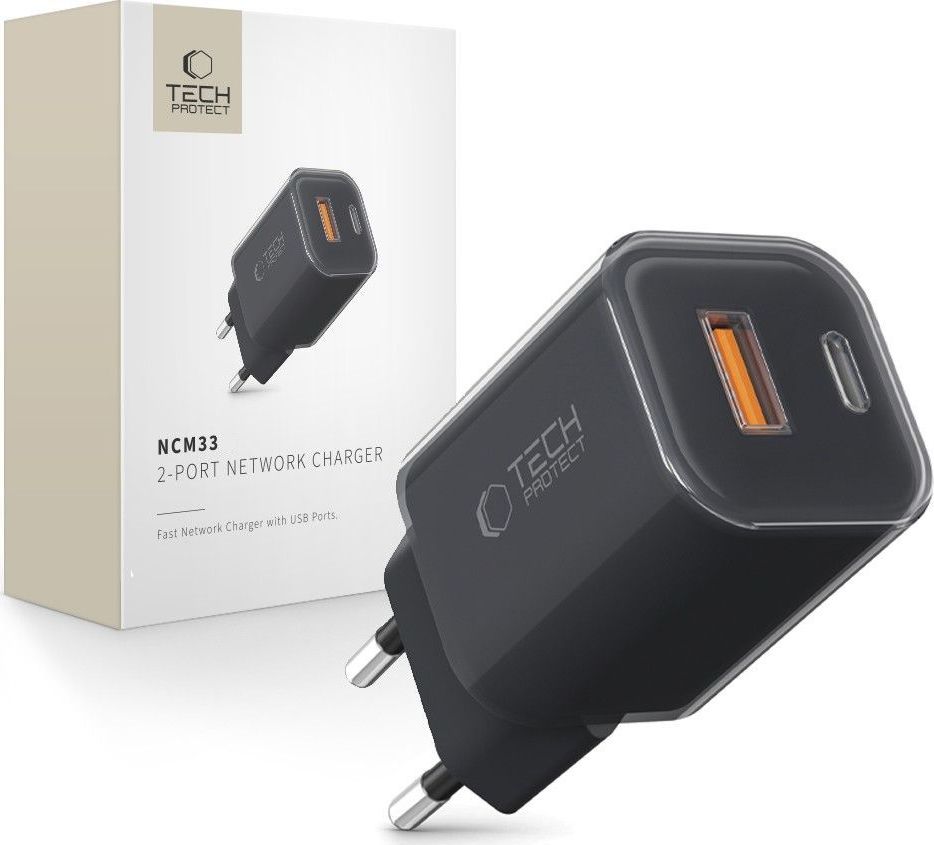 TECH-PROTECT NCM33 2-PORT NETWORK CHARGER PD 33W / QC3.0 BLACK