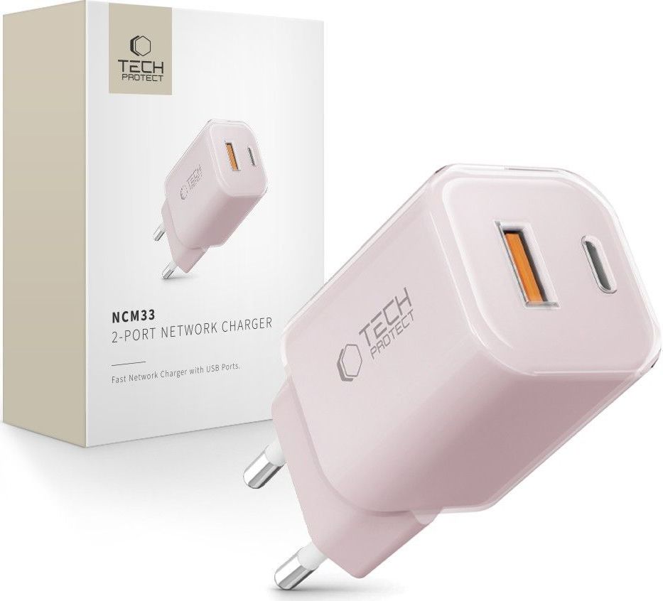 TECH-PROTECT NCM33 2-PORT NETWORK CHARGER PD 33W / QC3.0 BABY PINK