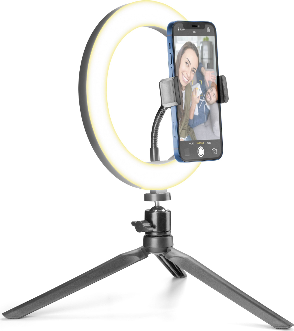 Tripod Cellularline Selfie Ring s LED osvětlením pro selfie fotky a videa, černý