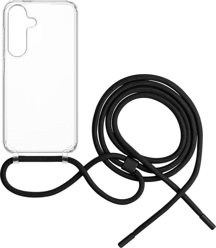 Zadní kryt FIXED Pure Neck s černou šňůrkou na krk pro Samsung Galaxy S25