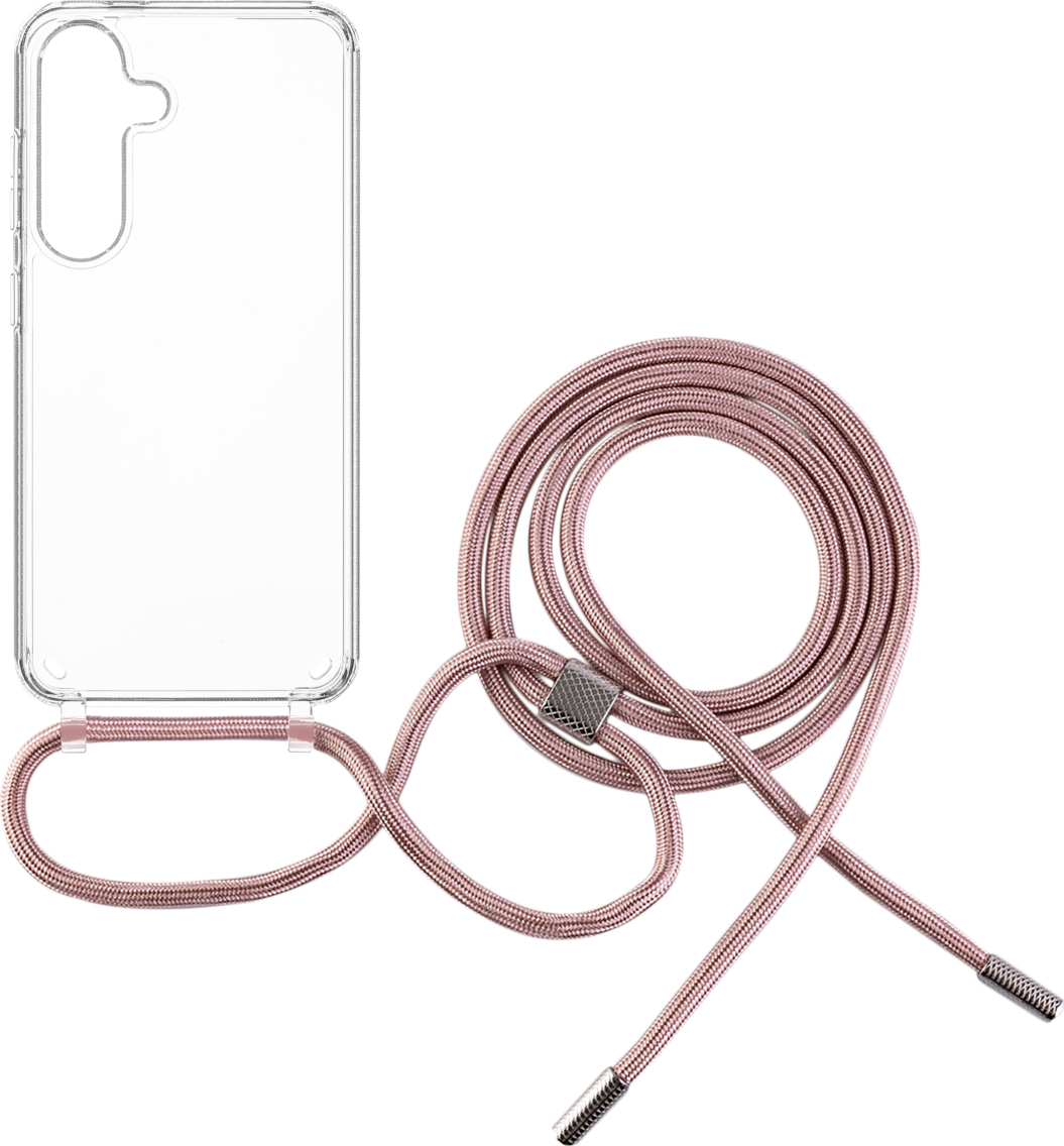 Zadní kryt FIXED Pure Neck s růžovou šňůrkou na krk pro Samsung Galaxy S25