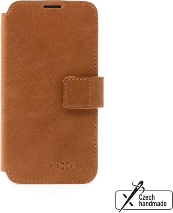 Kožené pouzdro typu kniha FIXED ProFit pro Samsung Galaxy S25, hnědé