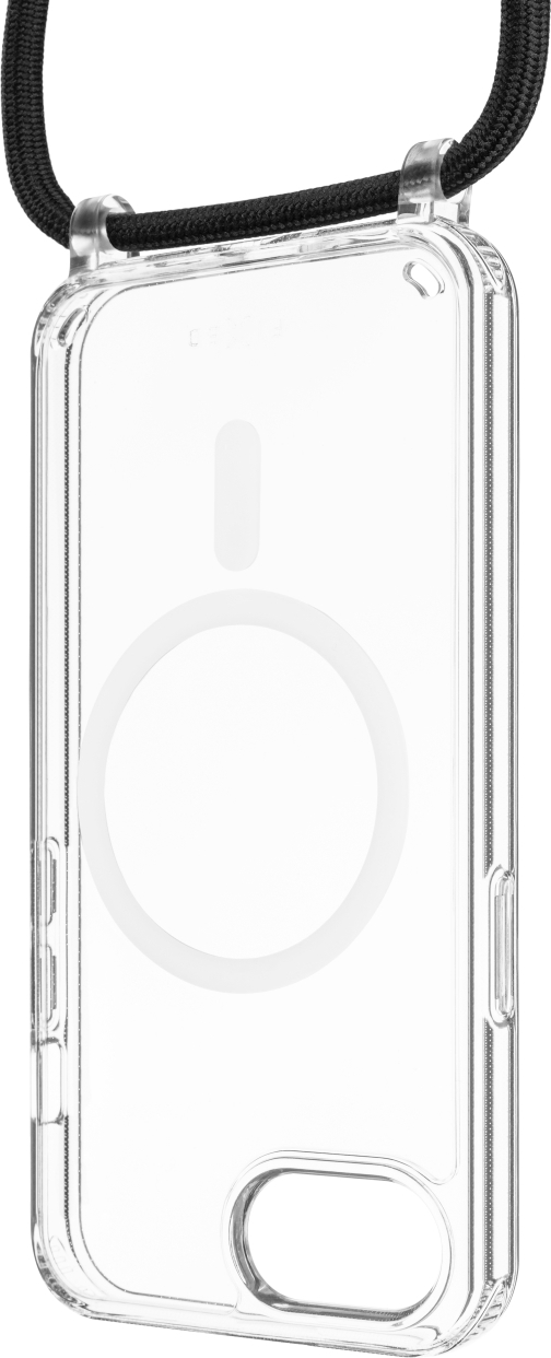 Levně Pouzdro FIXED MagPure Neck s černou šňůrkou na krk pro Apple iPhone 17e/16e