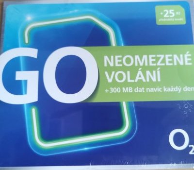 Předplacená SIM karta O2 s kreditem 25 Kč, neomezené volání + 300 MB za 25Kč/den