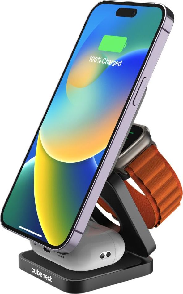 Cubenest 3v1 Skládací bezdrátová magnetická nabíječka S312 Pro černá