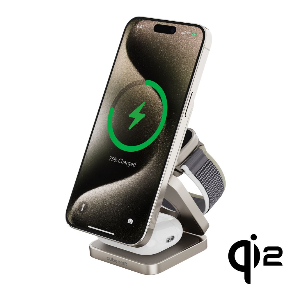Cubenest 3v1 Qi2 Skládací bezdrátová magnetická nabíječka SQ312 Pro titanová