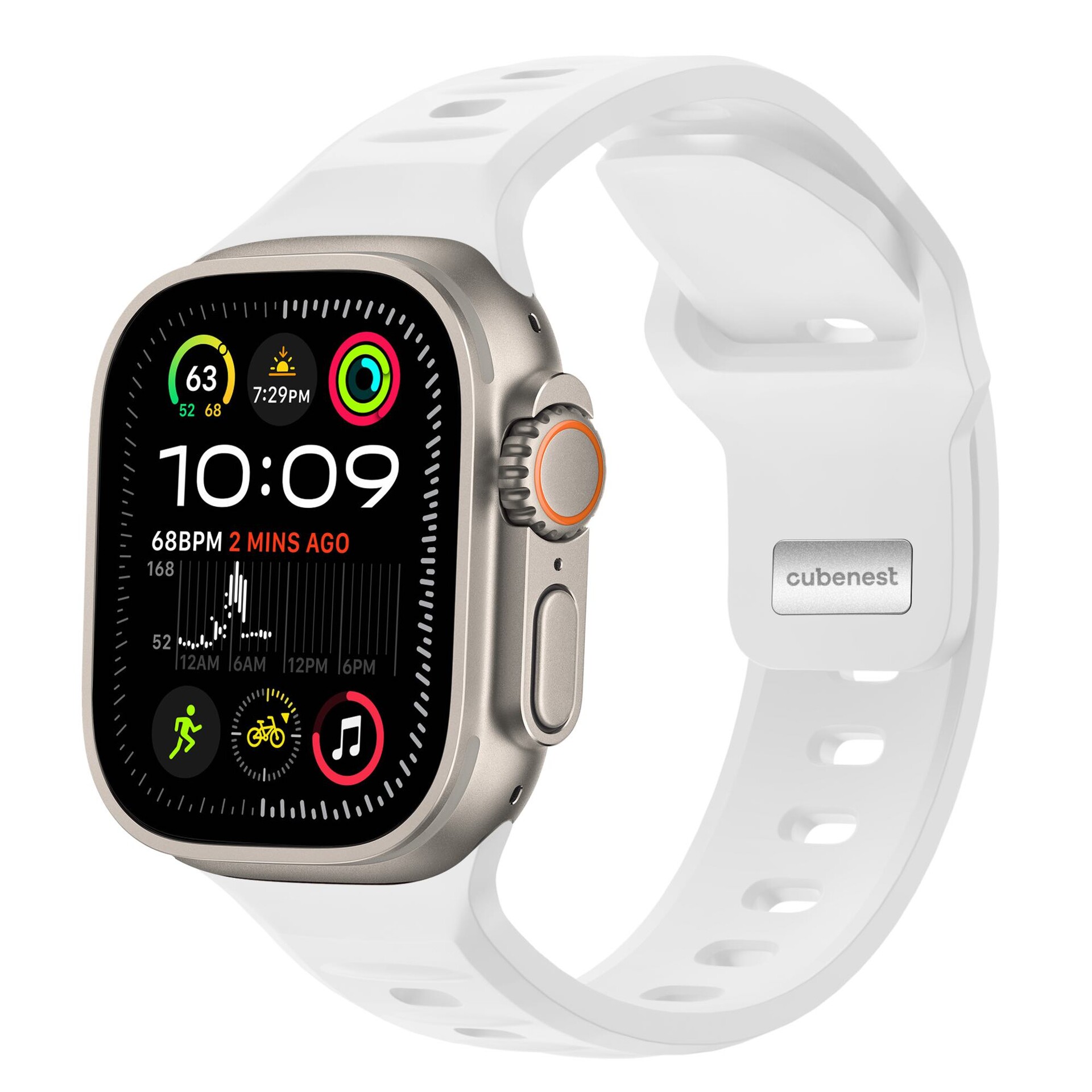 Cubenest Prémiový sportovní řemínek na Apple Watch 42 / 44 / 45 / 46 / Ultra 49mm bílý