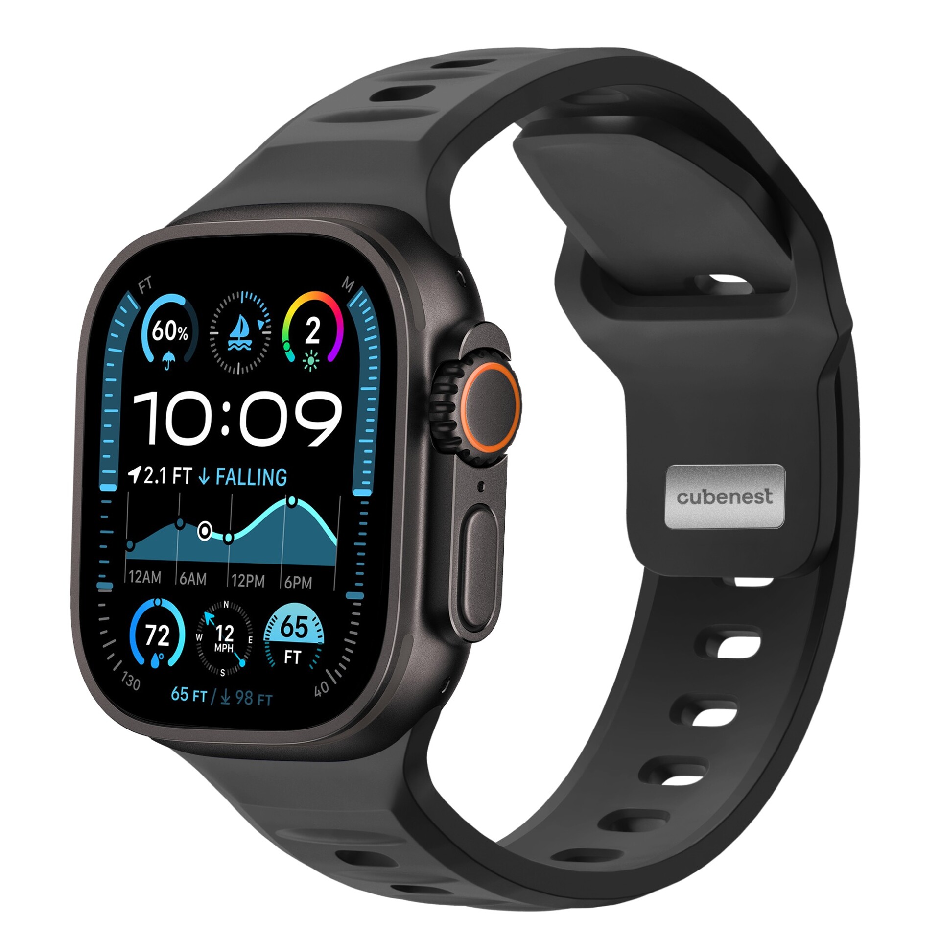 Cubenest Prémiový sportovní řemínek na Apple Watch 42 / 44 / 45 / 46 / Ultra 49mm černý