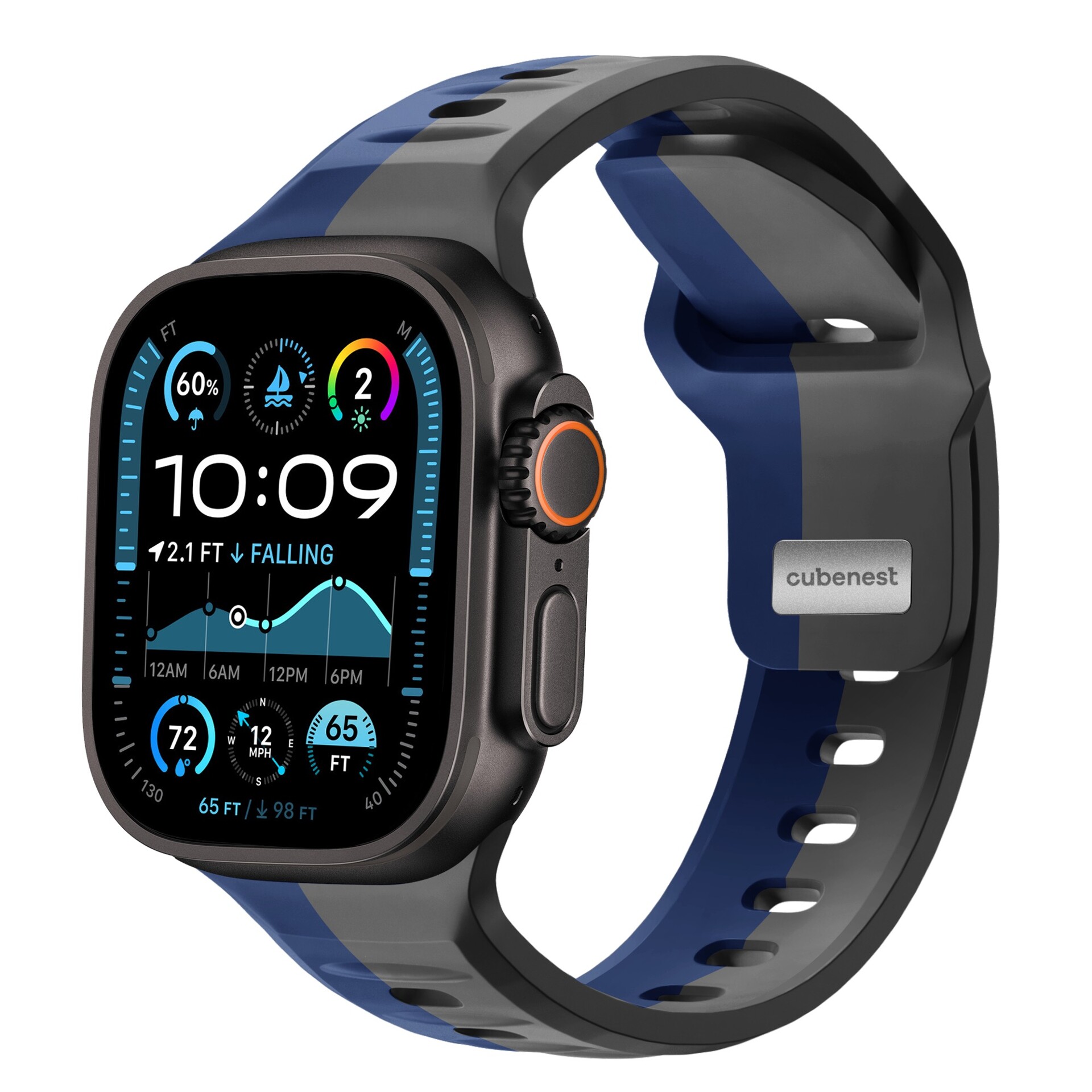 Cubenest Prémiový sportovní řemínek na Apple Watch 42 / 44 / 45 / 46 / Ultra 49mm šedo-modrý