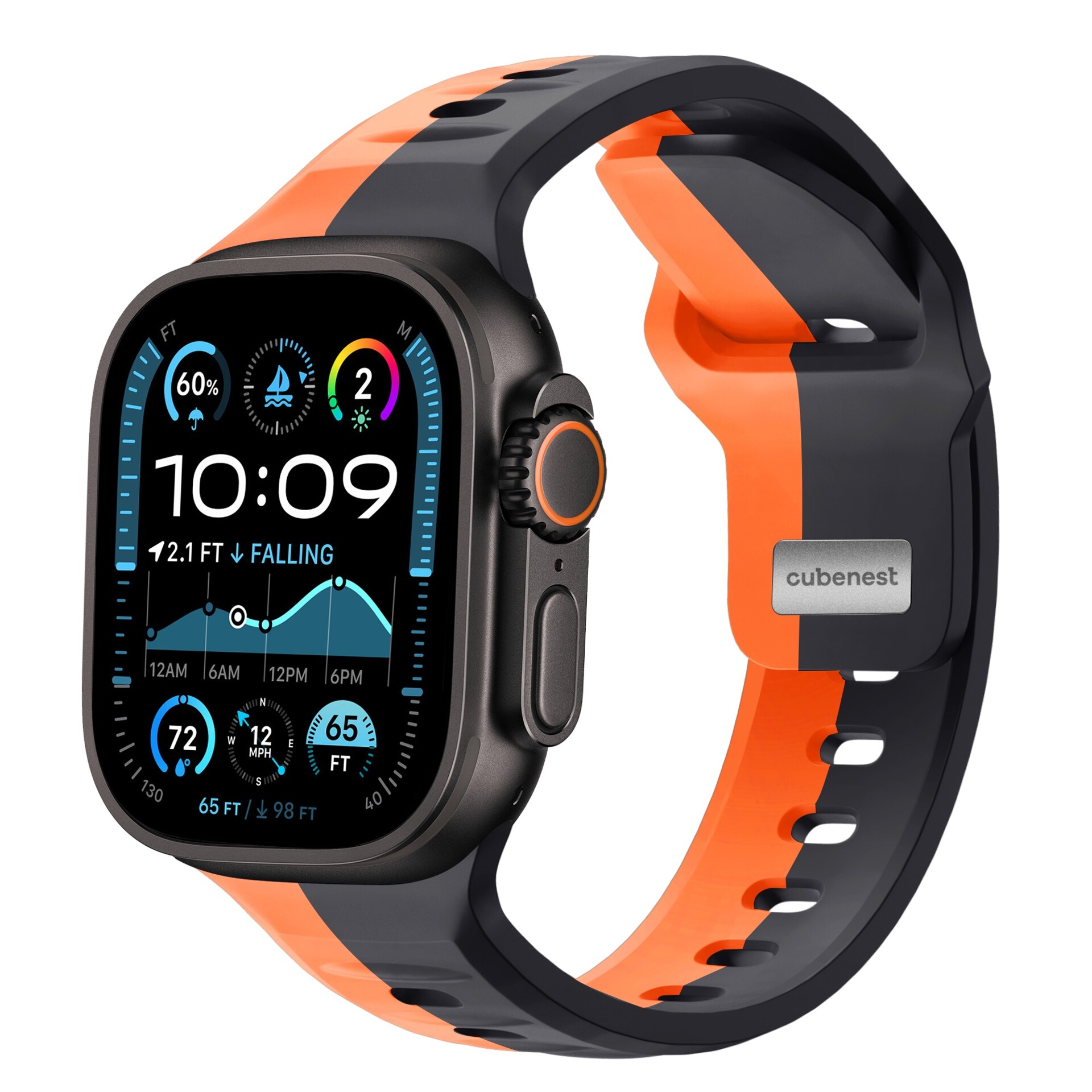 Cubenest Prémiový sportovní řemínek na Apple Watch 42 / 44 / 45 / 46 / Ultra 49mm černo-oranžový