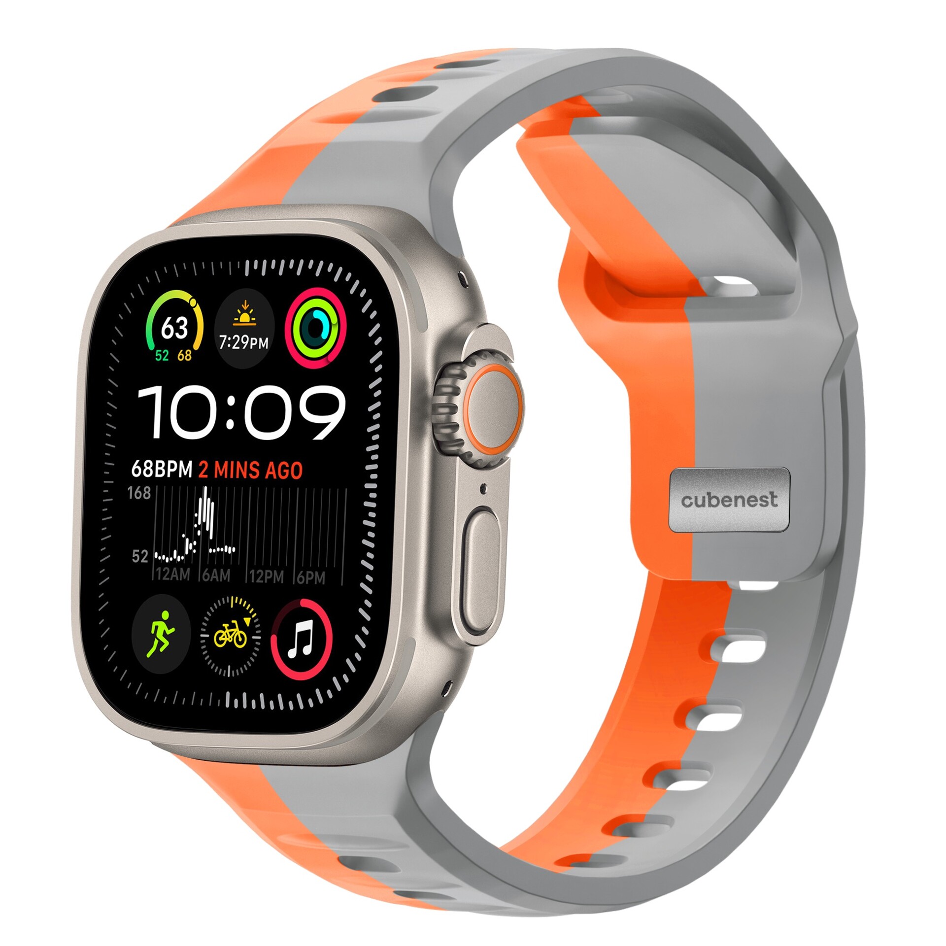Cubenest Prémiový sportovní řemínek na Apple Watch 42 / 44 / 45 / 46 / Ultra 49mm oranžovo-šedý