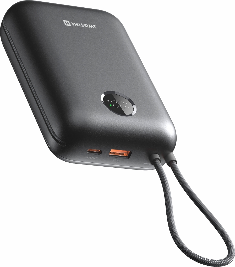 SWISSTEN POWER BANK VOLTBOX 35W 30000 mAh S INTEGROVANÝMI KABELY USB-C A LIGHTNING ČERNÁ