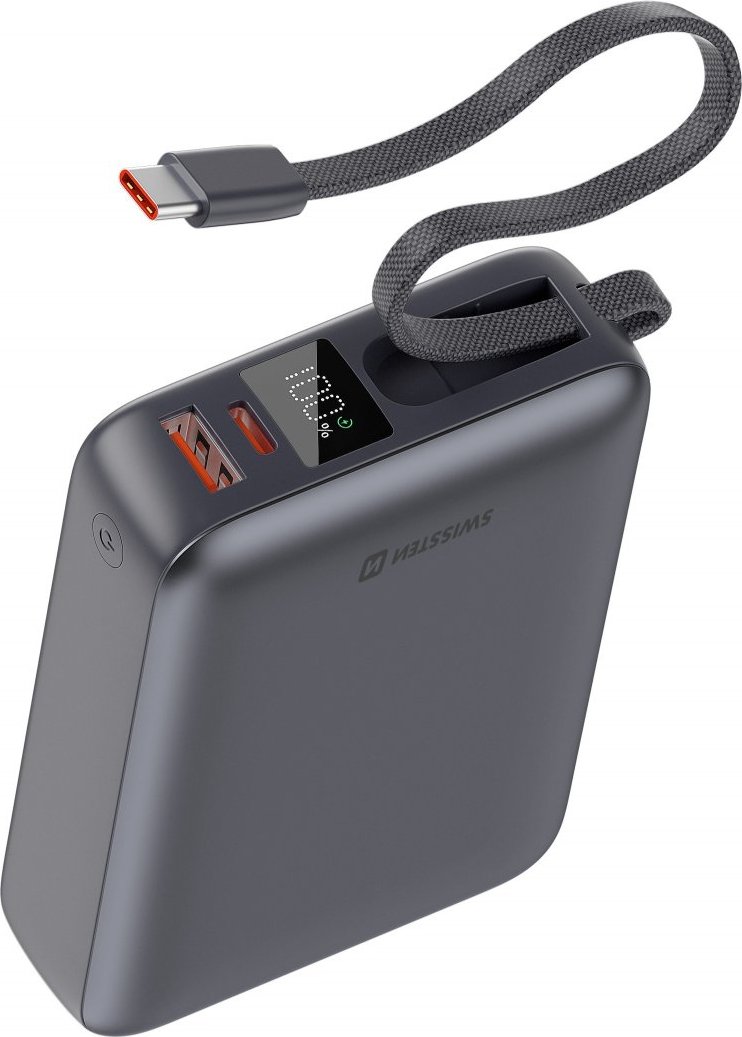 SWISSTEN POWER BANK 20000 mAh 45W S INTEGROVANÝM KABELEM USB-C VESMÍRNĚ STŘÍBRNÁ
