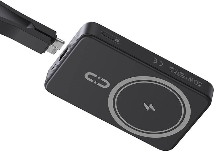 Powerbanka Romoss WMS10 10000mAh 30W MagSafe s integrovaným USB-C a Lightning kabelem (černá)