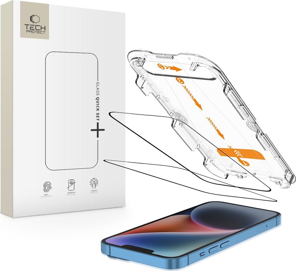 Tvrzené sklo s aplikátorem TECH-PROTECT QUICK SET+ 2-PACK IPHONE 13 / 13 PRO / 14 / 16E BLACK