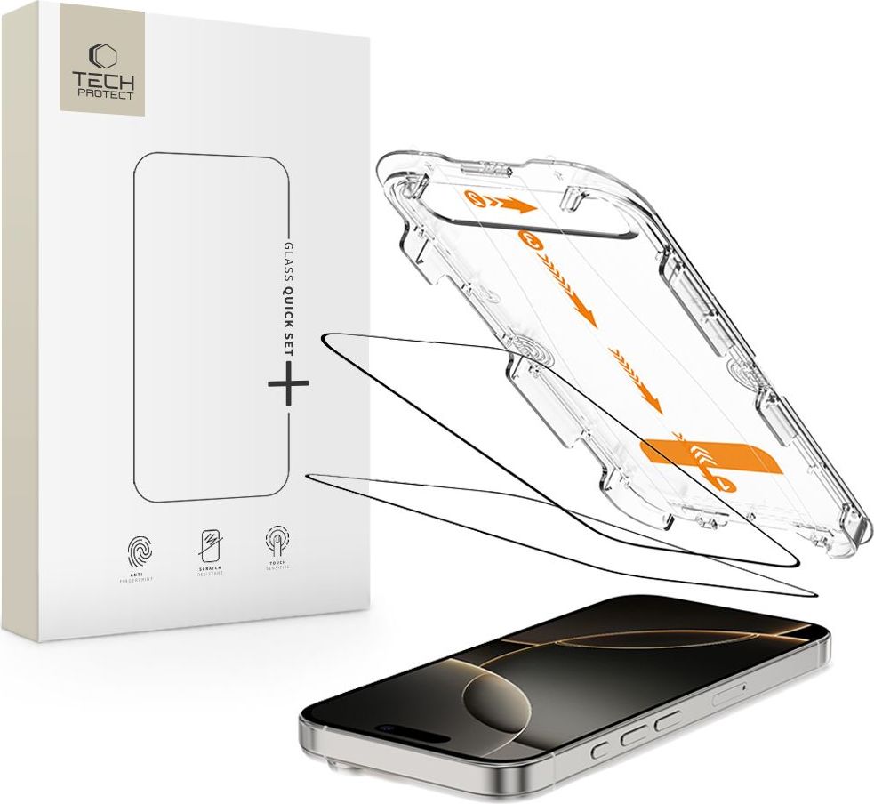 Tvrzené sklo s aplikátorem TECH-PROTECT QUICK SET+ 2-PACK IPHONE 16 PRO MAX BLACK