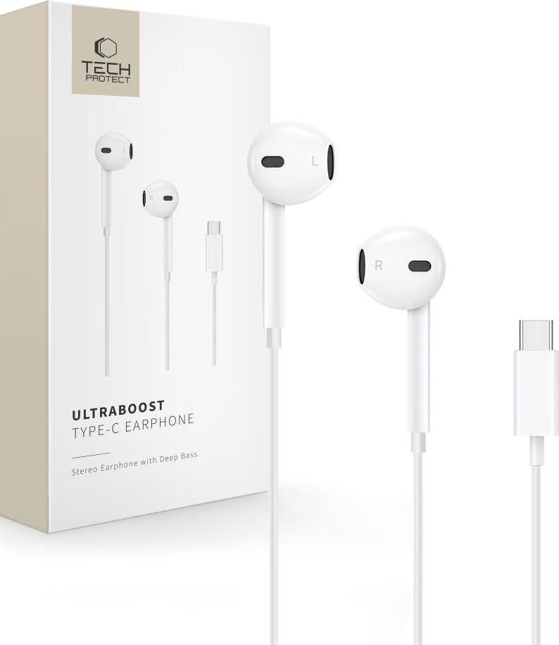 Sluchátka Tech-Protect Ultraboost typu USB-C, bílá
