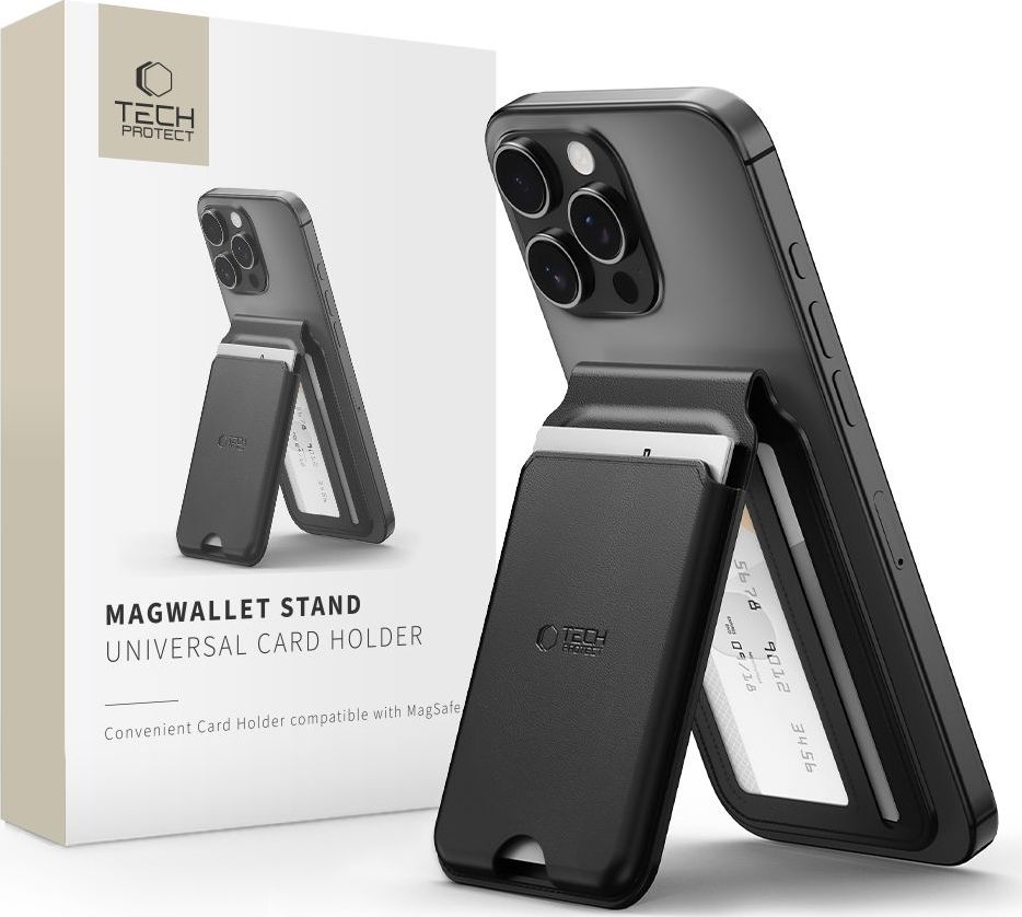 TECH-PROTECT MAGWALLET STAND MAGSAFE UNIVERSAL MAGNETIC CARD HOLDER S RFID BLACK