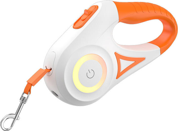 Automatické vodítko pro psy Rojeco LED 5 m (bílé a oranžové)