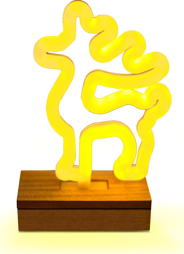 Neonové světlo s dřevěným stojanem LED DEER teplá bílá FLNW02 Forever Light