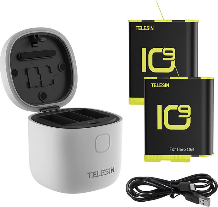 3slotová vodotěsná nabíječka All-in-box Telesin pro GoPro Hero 9 / Hero 10 + 2 baterie (GP-BTR-905-GY-B)
