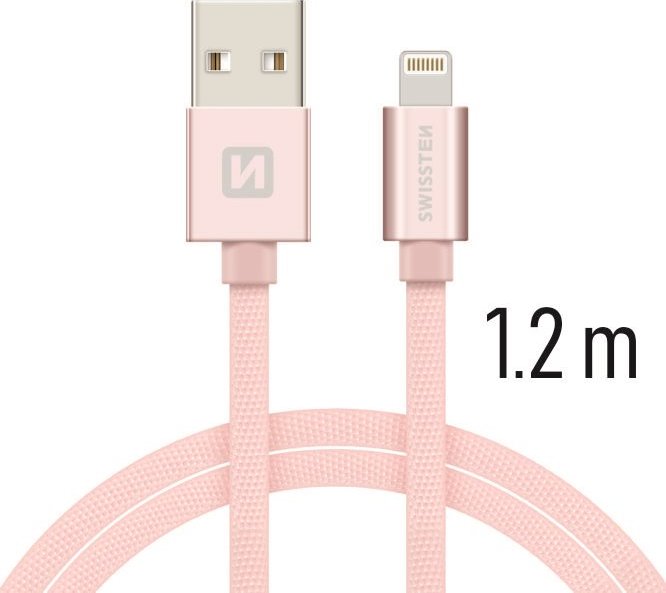 DATOVÝ KABEL SWISSTEN TEXTILE USB / LIGHTNING 1,2 M RŮŽOVO/ZLATÝ