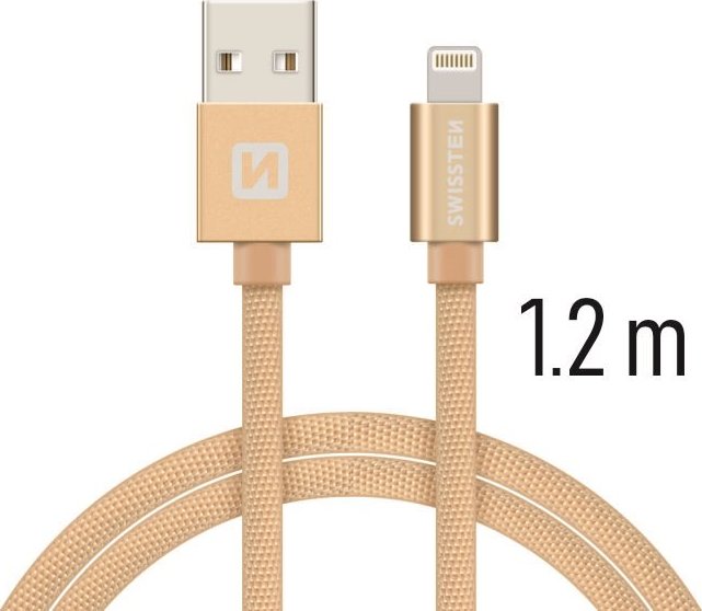 DATOVÝ KABEL SWISSTEN TEXTILE USB / LIGHTNING 1,2 M ZLATÝ