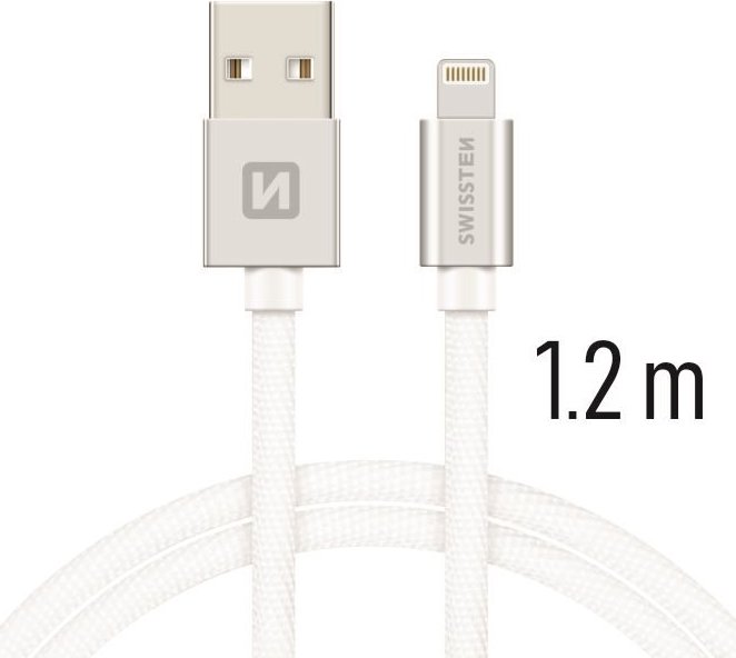 DATOVÝ KABEL SWISSTEN TEXTILE USB / LIGHTNING 1,2 M STŘÍBRNÝ
