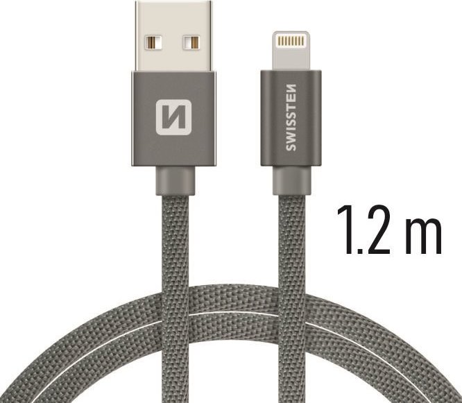 DATOVÝ KABEL SWISSTEN TEXTILE USB / LIGHTNING 1,2 M ŠEDÝ