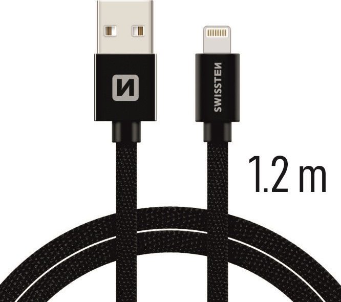 DATOVÝ KABEL SWISSTEN TEXTILE USB / LIGHTNING 1,2 M ČERNÝ