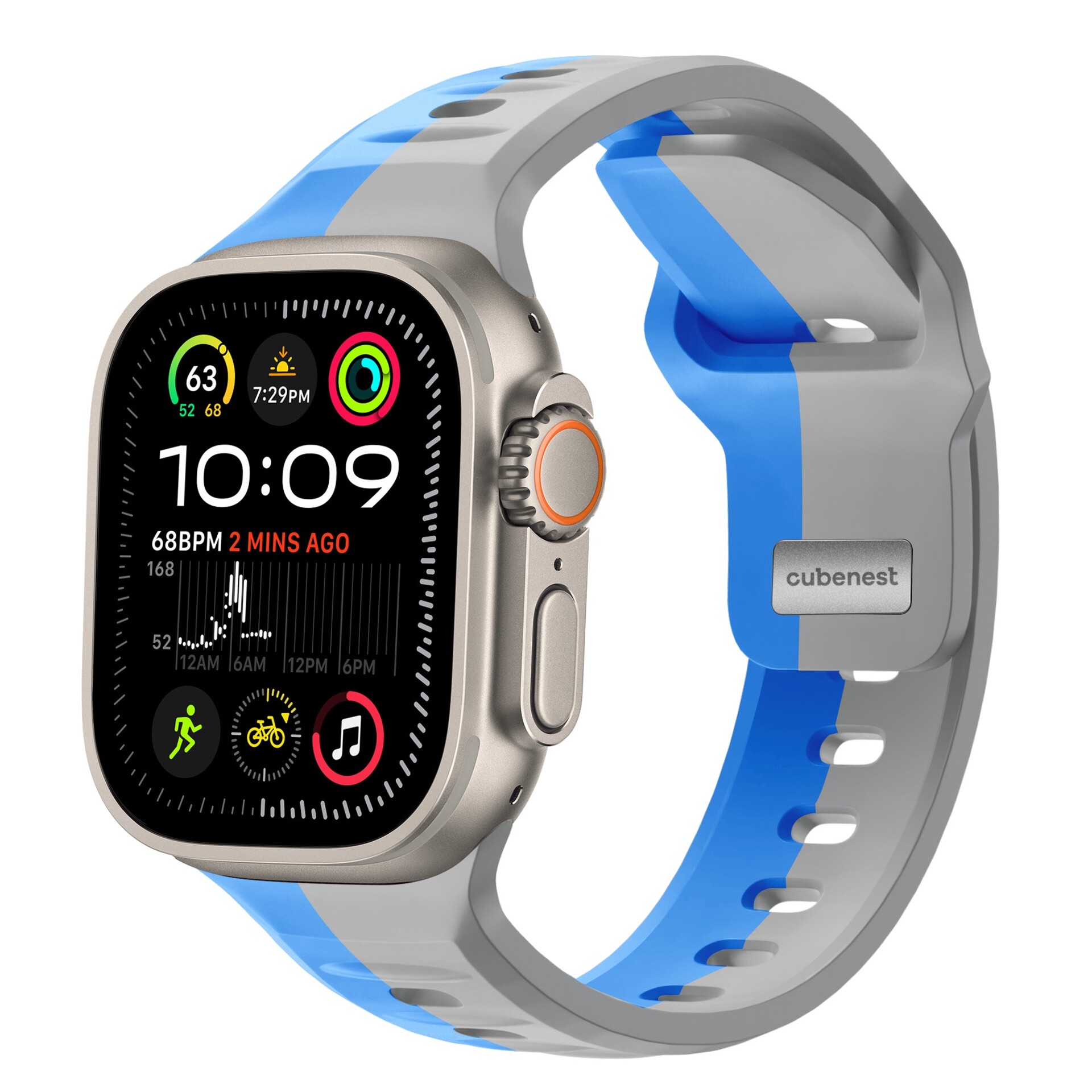 Cubenest Prémiový sportovní řemínek na Apple Watch 42 / 44 / 45 / 46 / Ultra 49mm modro-šedý