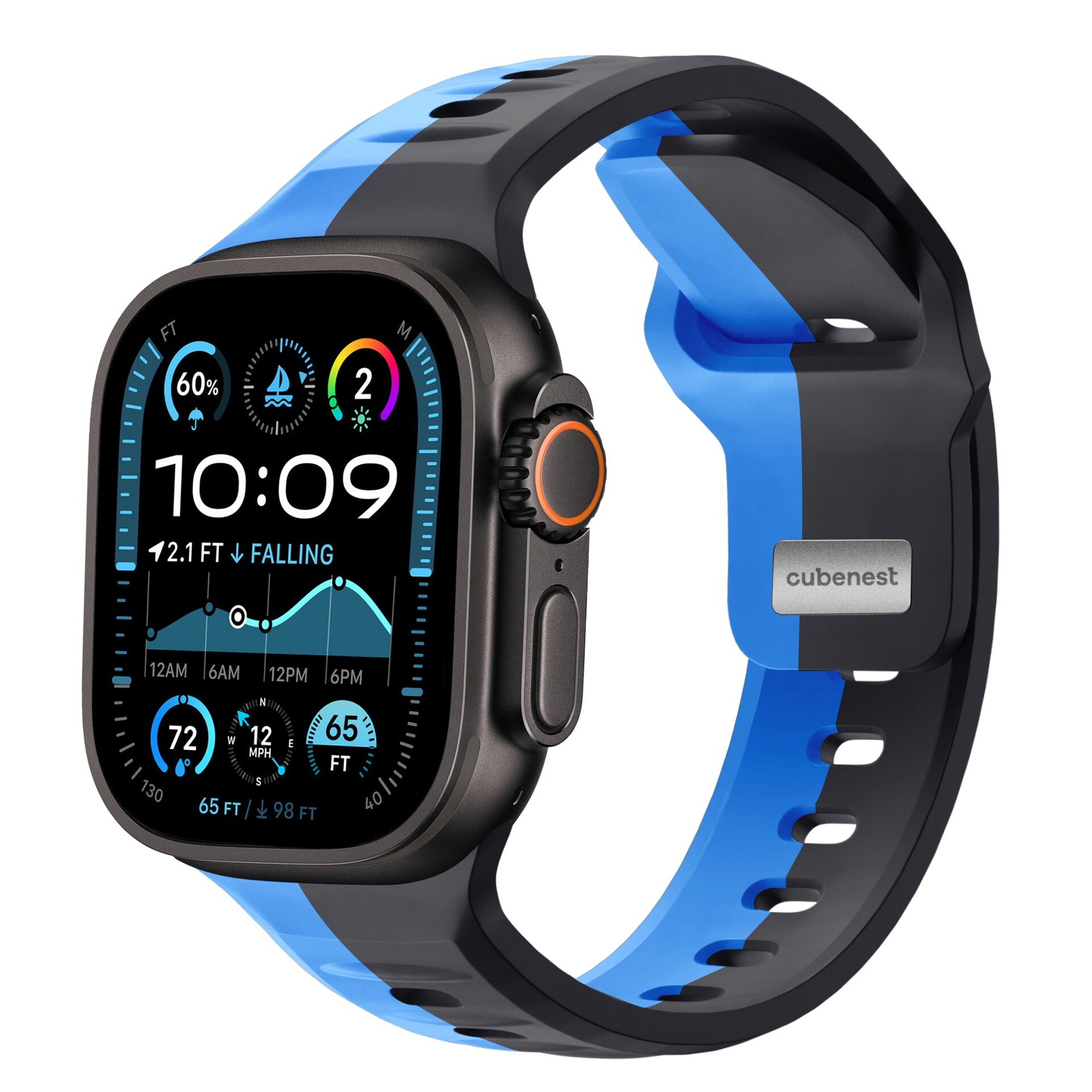 Cubenest Prémiový sportovní řemínek na Apple Watch 42 / 44 / 45 / 46 / Ultra 49mm černo-modrý