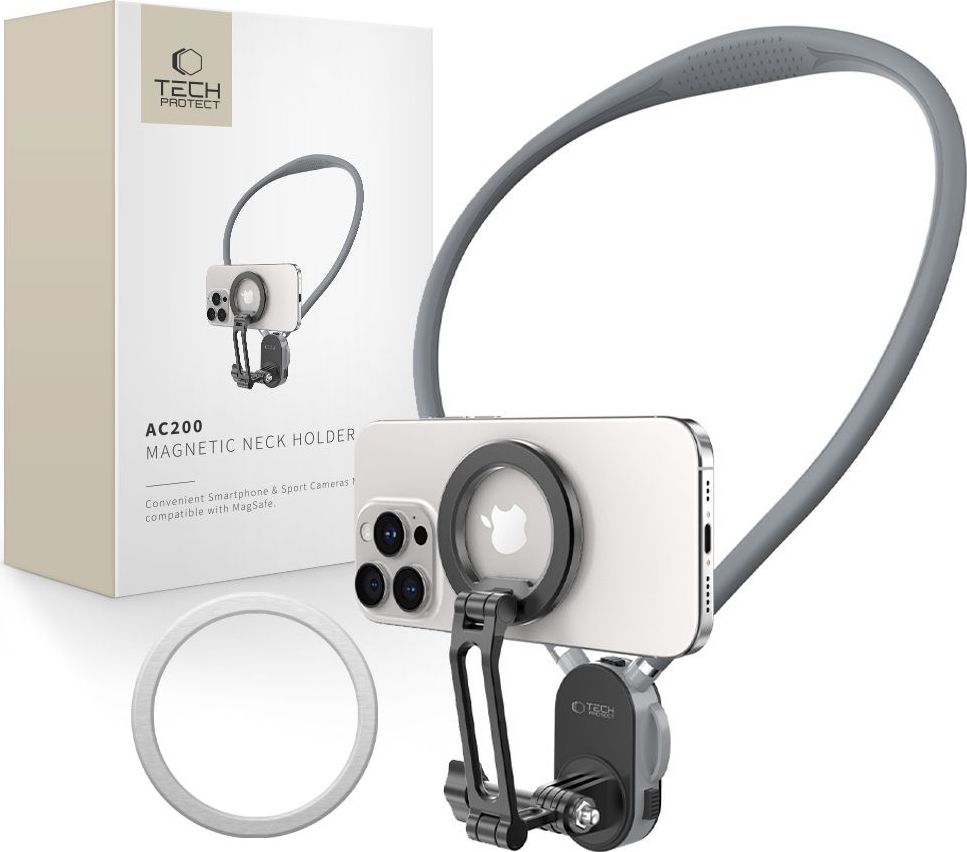 TECH-PROTECT AC200 MAGNETICKÝ DRŽÁK POV MAGSAFE NA KRK PRO IPHONE, GOPRO A DJI, ŠEDÝ