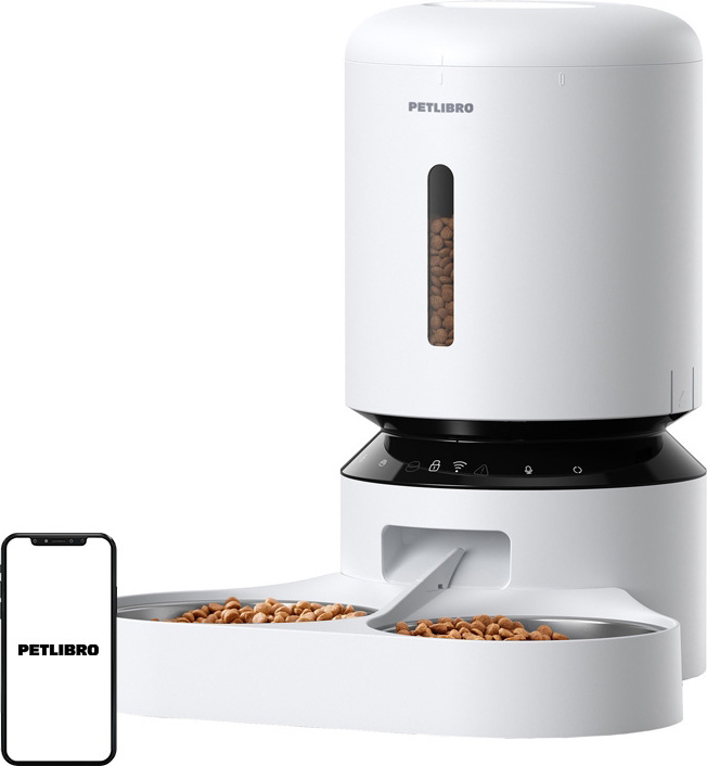 Dávkovač krmiva Petlibro Granary s dvojitou miskou, Wifi, 5 l (bílý)