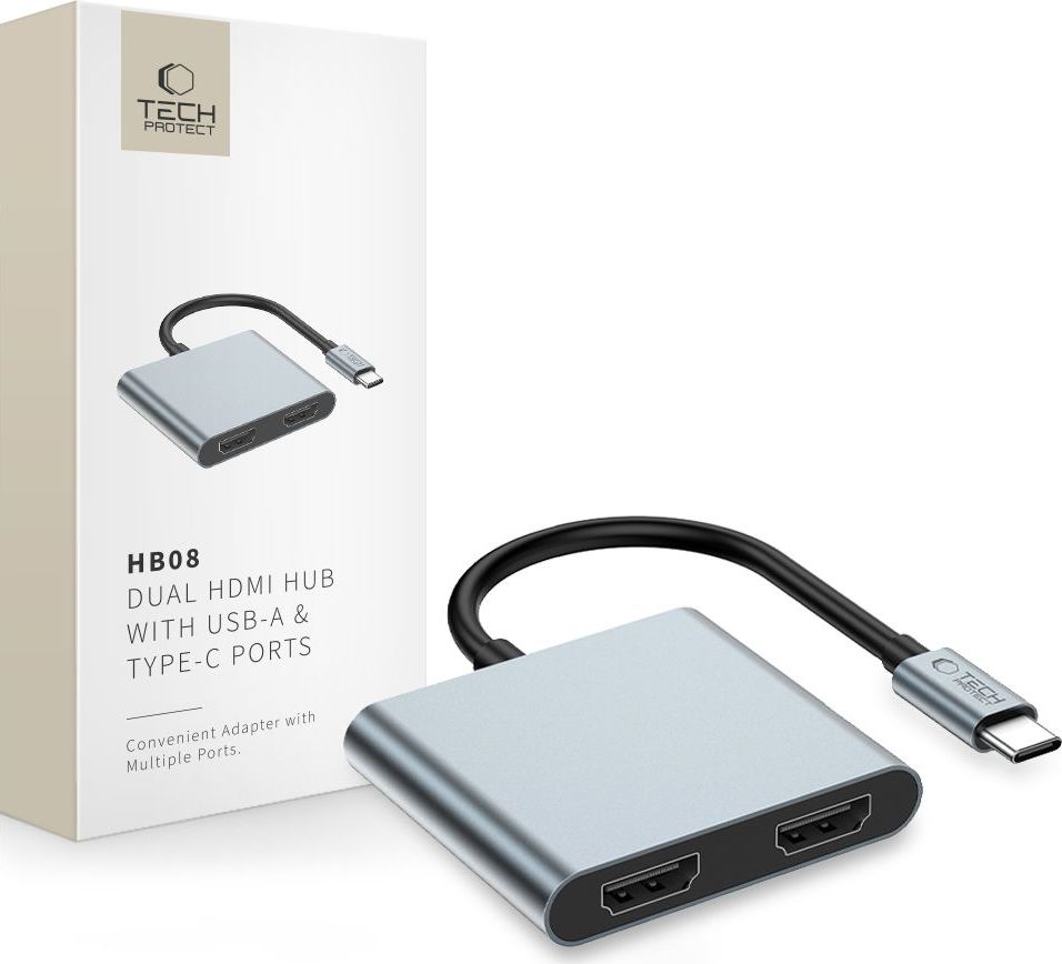 TECH-PROTECT HB08 HUB ADAPTER 4IN1 TYPE-C + USB2.0 + 2 x HDMI 4K 60HZ SPACE GREY