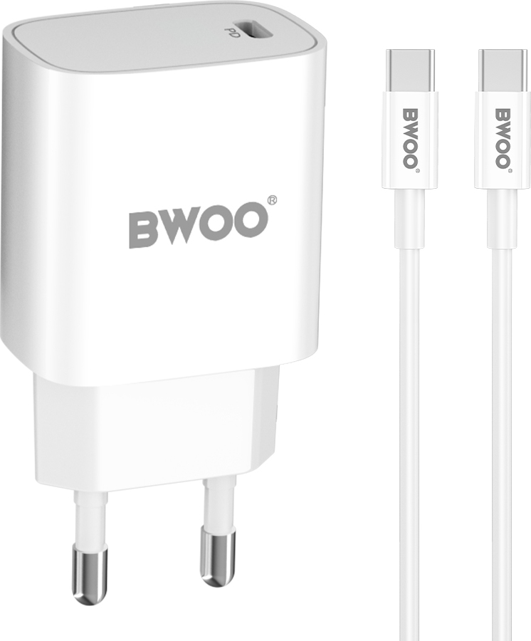 Nabíječka do sítě BWOO CDA159 PD 1x USB-C port + USB-C kabel 20W (pro iPhone a další zařízení) bílá