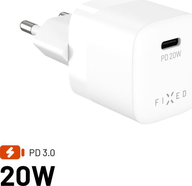 Síťová nabíječka FIXED Mini s USB-C výstupem a podporou PD, 20W, bílá